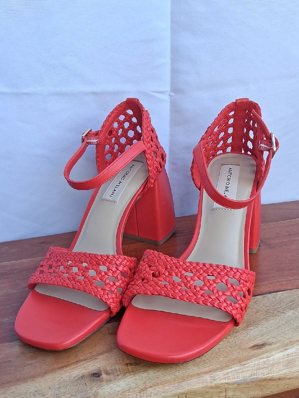 ANTONIO MELANI Red Braided Block Heel Sandals 7.5 - Picture 2 of 12
